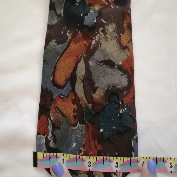 Emanuel Ungaro Paris 100% Silk Italian Tie Abstract Print Earth Tones - Picture 13 of 14